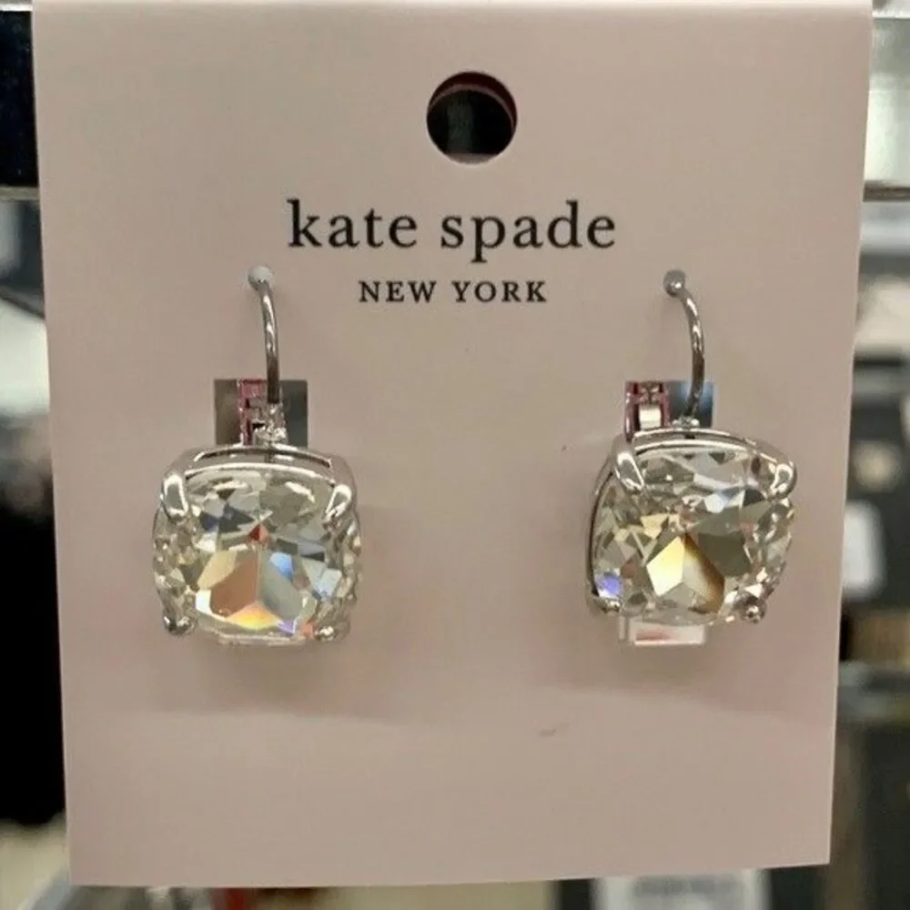 Kate Spade New York Earrings Small Square Leverback Clear Silver Drop Earrings